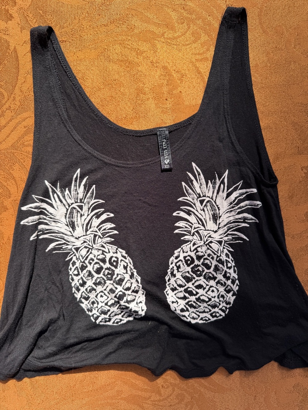 Full Tilt Black Tank Top with White Pineapple Print